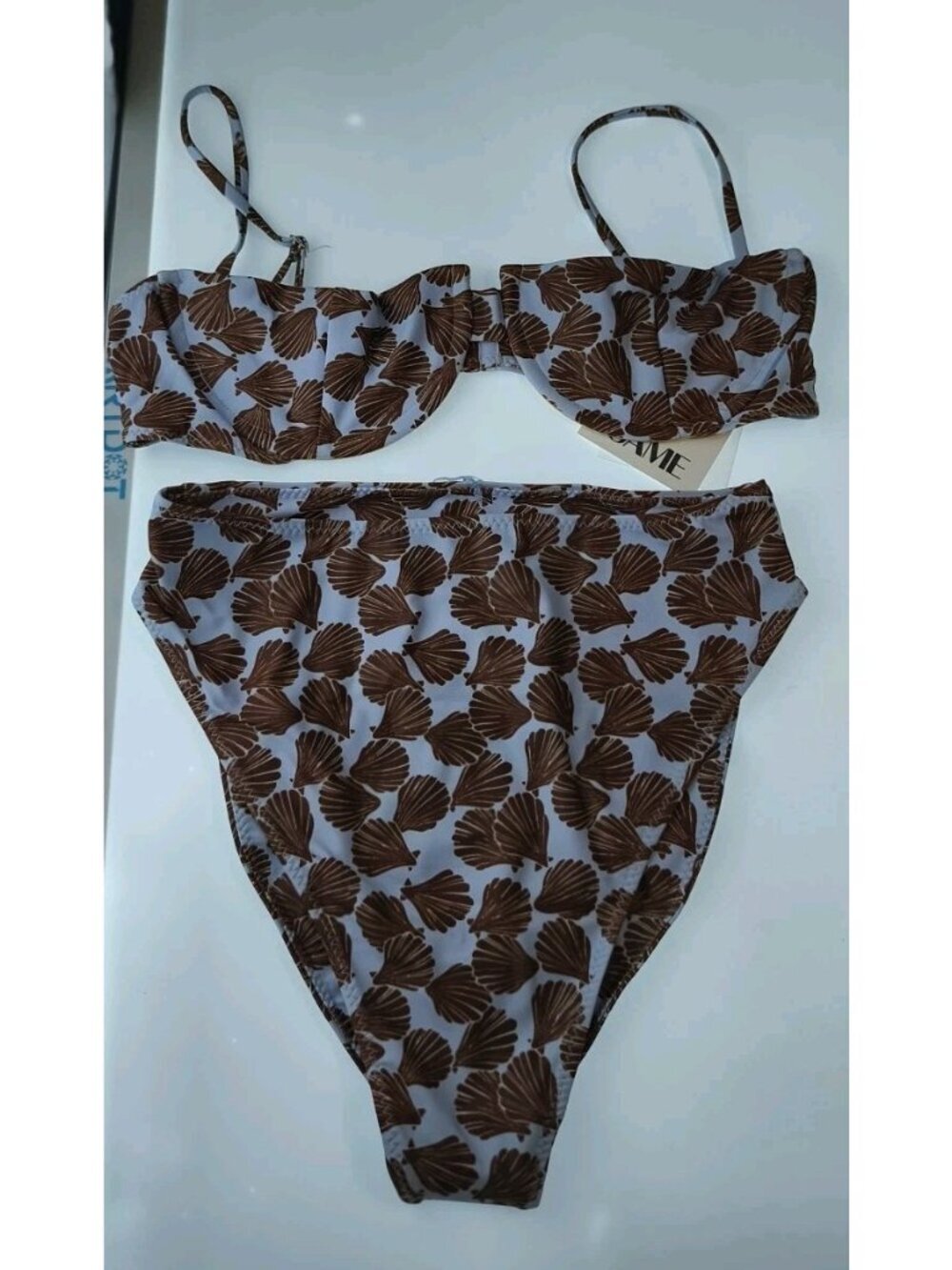 Women's SAME Los Angeles Bikini Set M Shell Print Underwire High Waist NWT